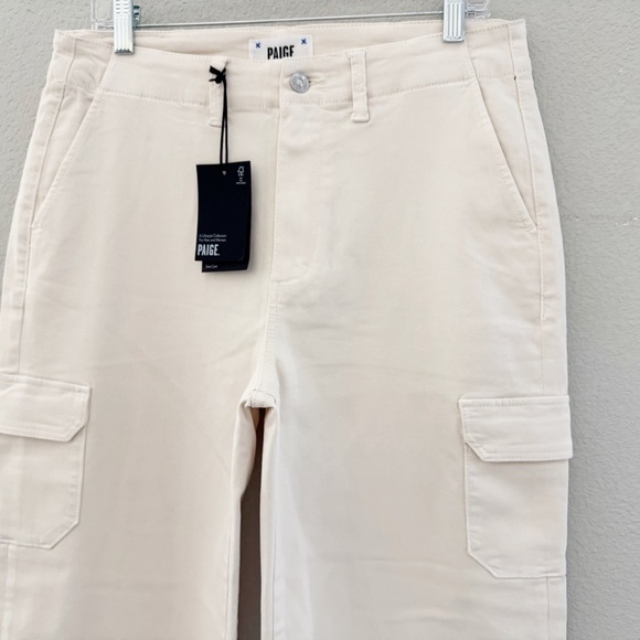 Paige Carly Wide Leg Cargo Pant 31 Cream Neutral Cotton Twill Utility Casual NWT - Picture 9 of 14